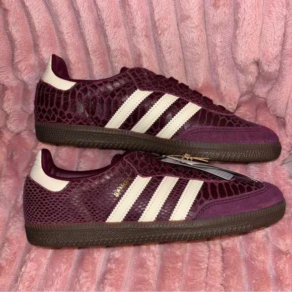 adidas Samba Snakeskin Women's Sneakers in Burgundy and White - Picture 2 of 14